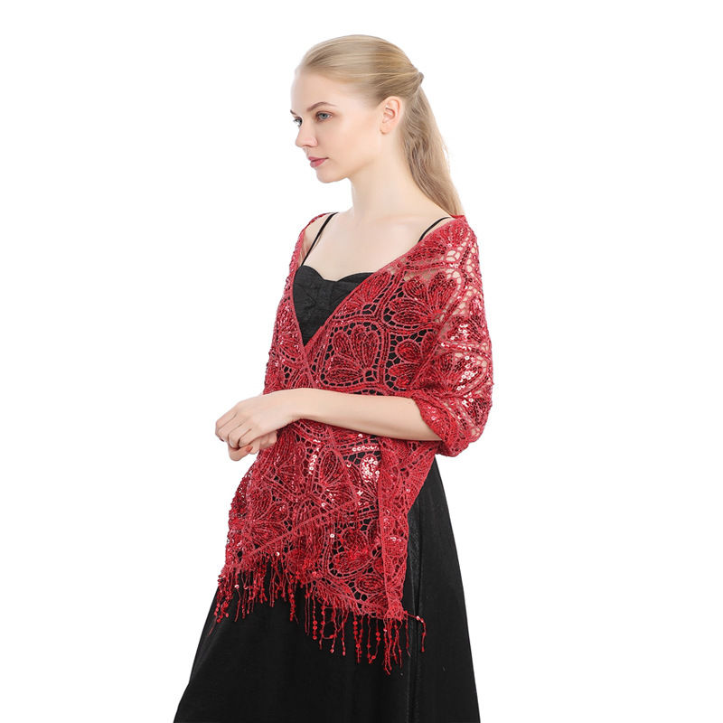 Elegant Sequined Tassel Shawl Dress Cheongsam Outerwear Shawl Sequined Shawl - 图片 12