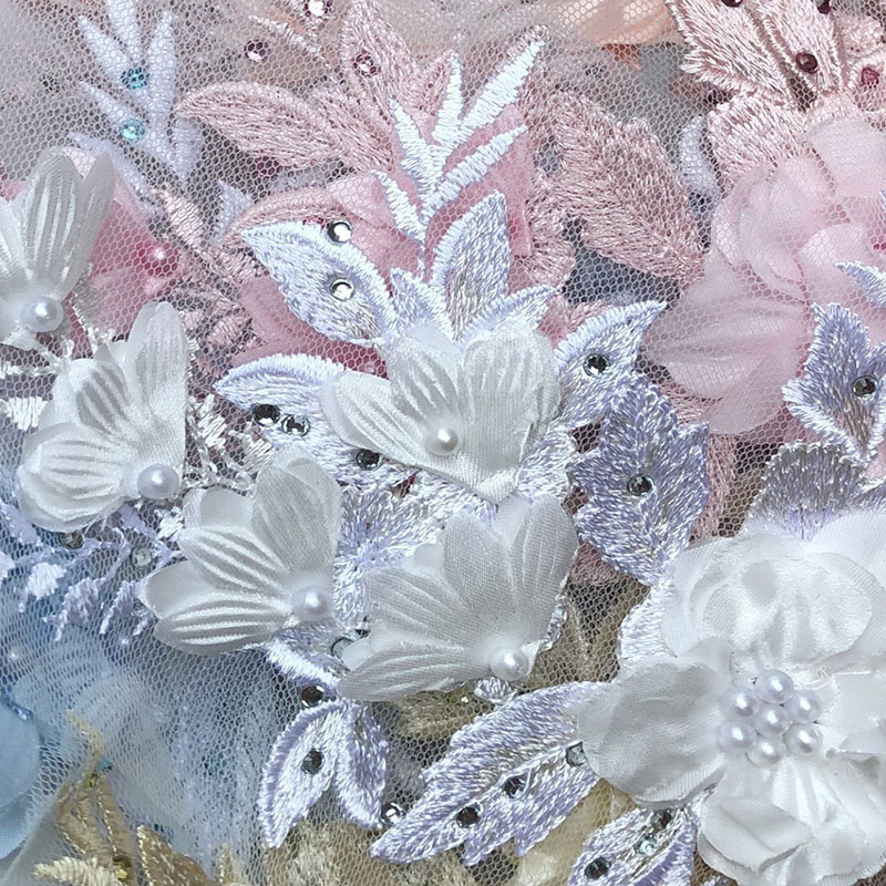 Three-Dimensional Flower Mesh Embroidered Cloth Stickers Beaded Lace Wedding Dress Children's Clothes Dress Patch Decoration Accessories - 图片 8