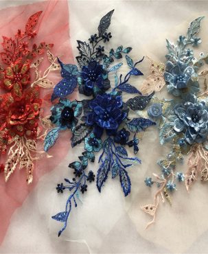 Flower Beaded Rhinestone Mesh Embroidery Fabrics Lace Dress Cloth Patch Clothes Repair