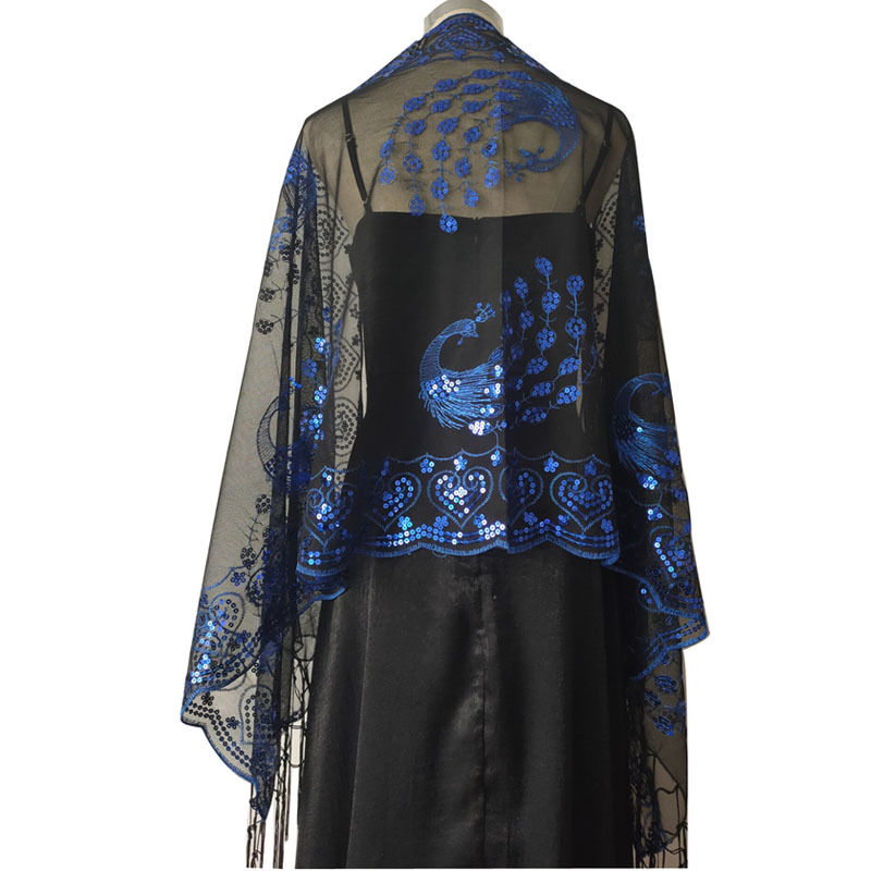 Sequined Shawl Peacock Embroidery Sequined Tassel Shawl Party Banquet Evening Gown Shawl - 图片 11
