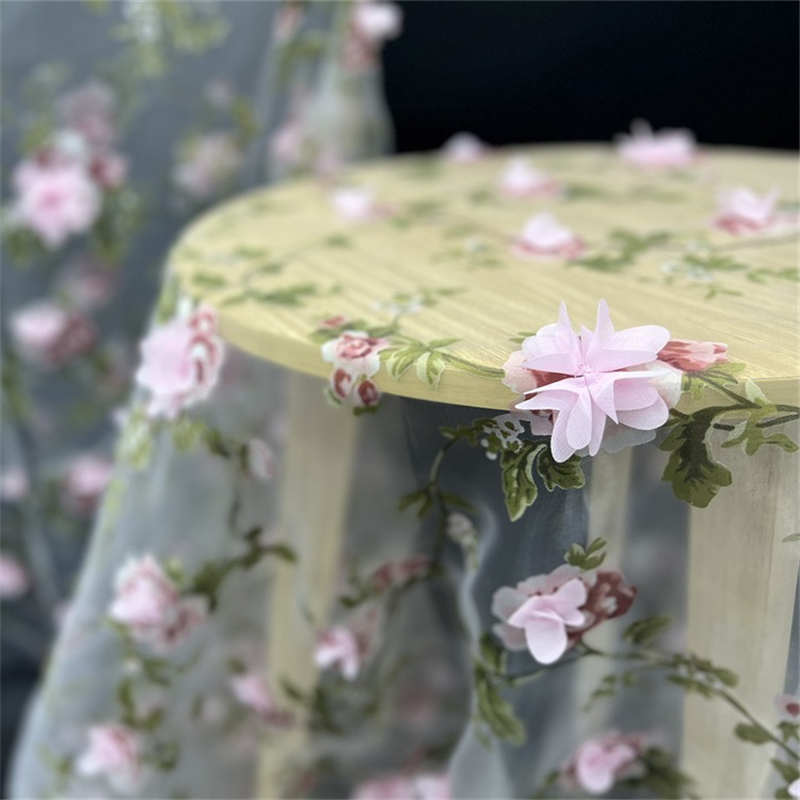 3D Handmade Flower Fabric Organza Printing Branch Embroidered Fabric Lace DIY Fabric - 图片 5