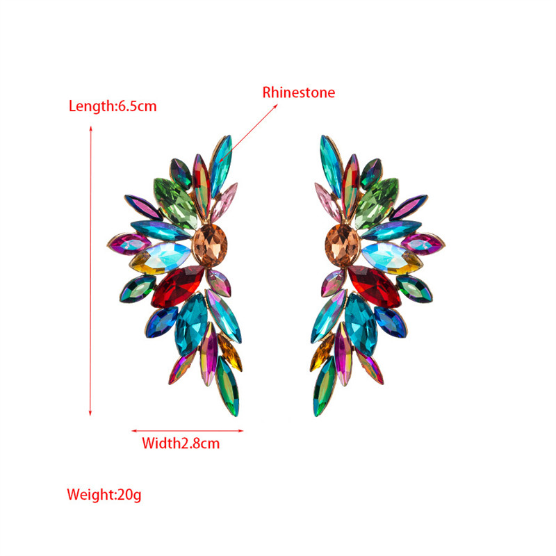 Fashion Cool Colorful Crystals Alloy Rhinestone-Encrusted Flower Earrings Trendy Women - 图片 8