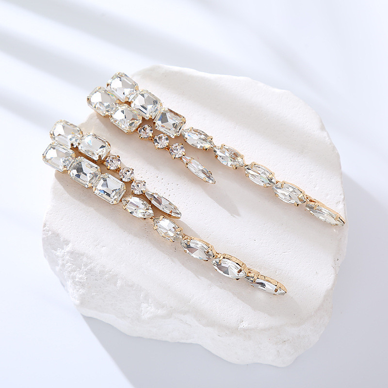 Geometric Earrings Long Glass Rhinestone Tassel Earrings Personality Fashion - 图片 6