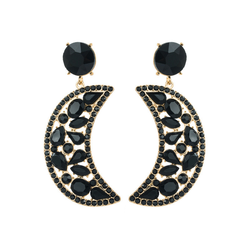 Fashion Crescent Alloy Colorful Crystals Eardrops Moon Earrings Female 925 Silver Needle - Image 8