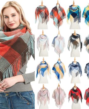 Polyester Thorn Long Tassel Plaid Square Scarf Shawl Keep Warm Fashion Women