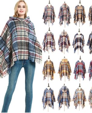Cloak Autumn and Winter Barbed Pullover Plaid Ribbon Cap Cape and Shawl Keep Warm