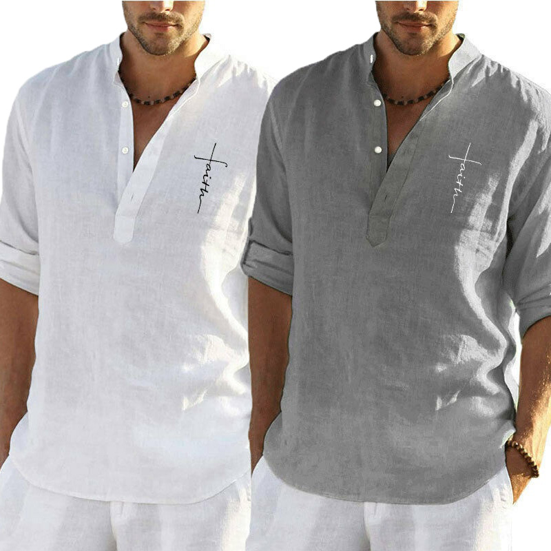Mens Short Sleeve Linen Shirts Summer Solid Loose Casual Dress Shirt Blouse Tops - 图片 13