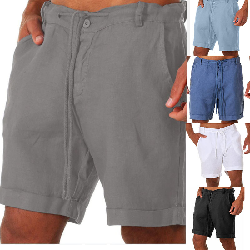 UK Mens Cotton Linen Shorts Elastic Waist Drawstring Summer Loose Casual Pants - 图片 19