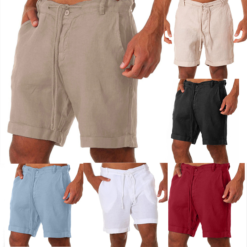 UK Mens Cotton Linen Shorts Elastic Waist Drawstring Summer Loose Casual Pants - 图片 22