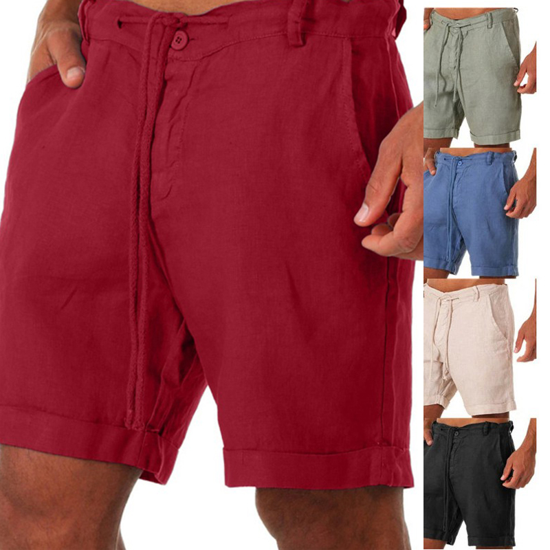 UK Mens Cotton Linen Shorts Elastic Waist Drawstring Summer Loose Casual Pants - 图片 17