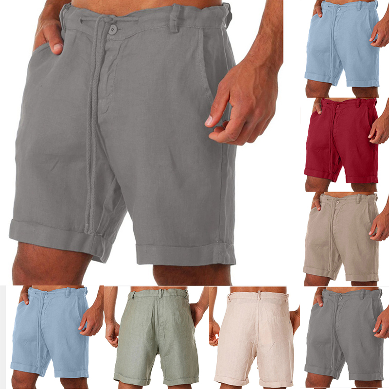 UK Mens Cotton Linen Shorts Elastic Waist Drawstring Summer Loose Casual Pants - 图片 18