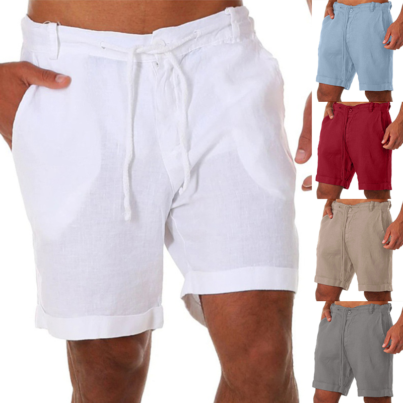 UK Mens Cotton Linen Shorts Elastic Waist Drawstring Summer Loose Casual Pants - 图片 15