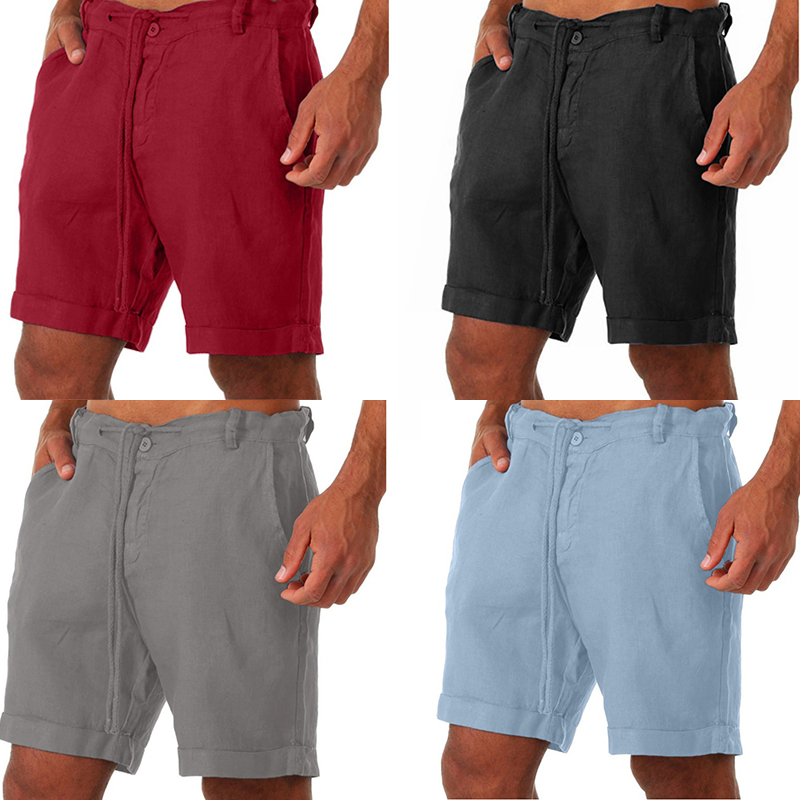 UK Mens Cotton Linen Shorts Elastic Waist Drawstring Summer Loose Casual Pants - 图片 16