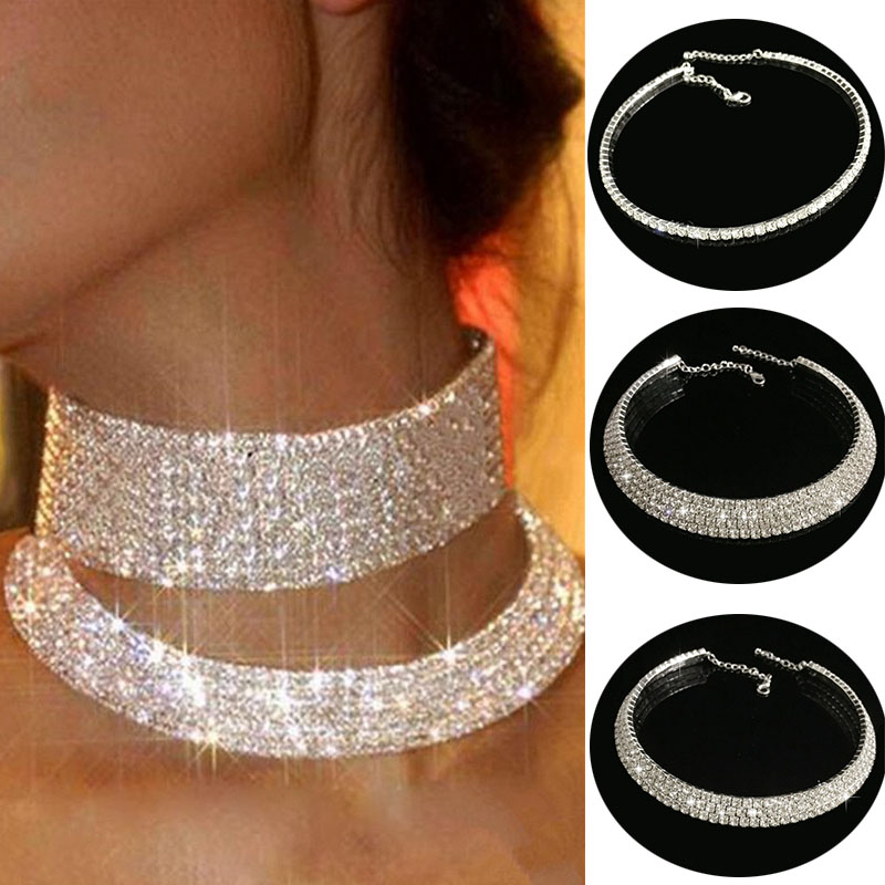 European American Harajuku Fashion and Fully-Jewelled Crystal Short Neck Band Clavicle Chain Neck Chain Gang Drill Choker Neckband Necklace Women Wholesale - 图片 7