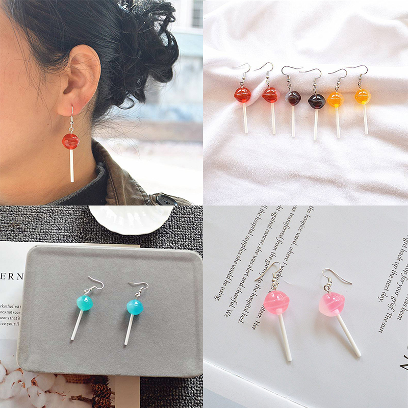 European and American Simulation Candy Toy Earrings Sweet Personality Creative Three-Dimensional Resin round Lollipop Earrings Long Earrings for Women - 图片 3