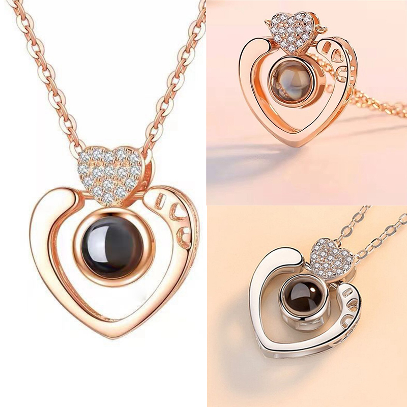 100 Languages I Love You Necklace Double Heart-Shaped Collarbone Necklace TikTok Same Korean Style Diamond-Studded Necklace Female - Image 6