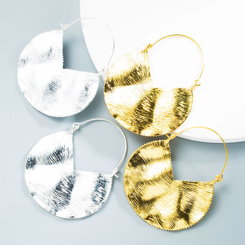 Alloy Earrings Retro Geometric Texture Ear Ring Simple Pleated Earrings Za Earrings - 图片 6