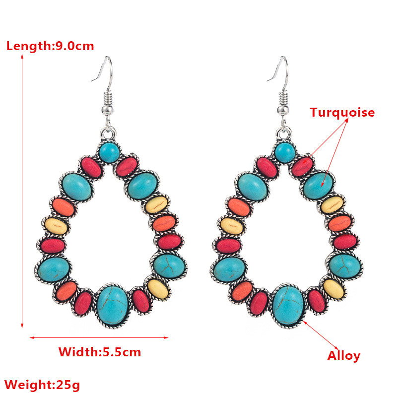 Fashion Exaggerated Alloy Color Earrings Turquoise Geometric Luxurious Long Earrings - Image 7