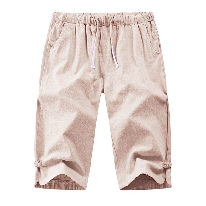 Mens 3/4 Long Length Shorts Casual Loose Elastic Waist Linen Capri Sport Pants - Image 16