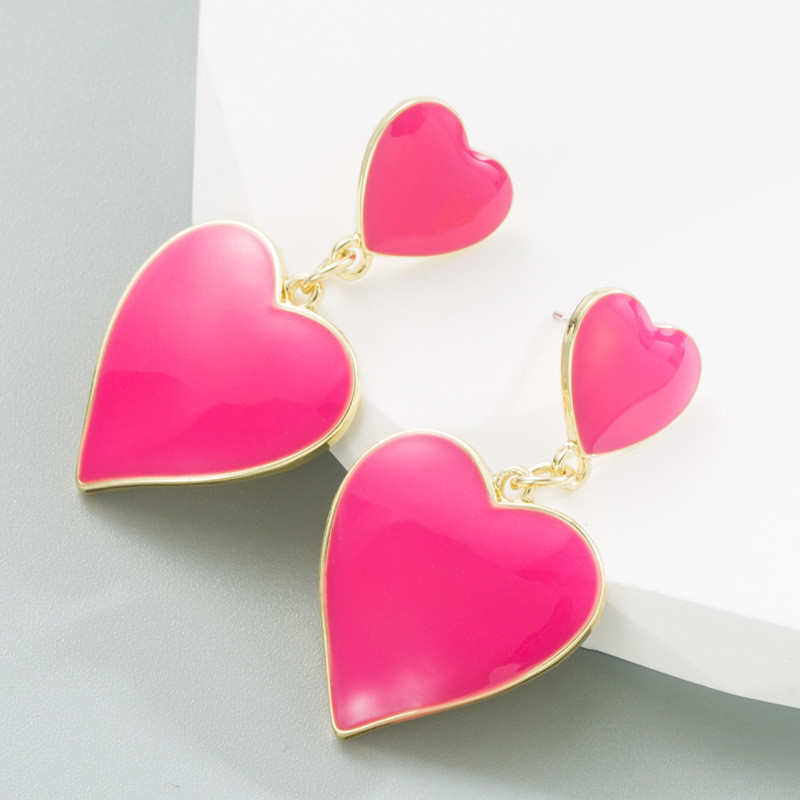 Simple Cute Love Heart Shape Earrings Female Alloy Electroplating Drop Personalized - 图片 7