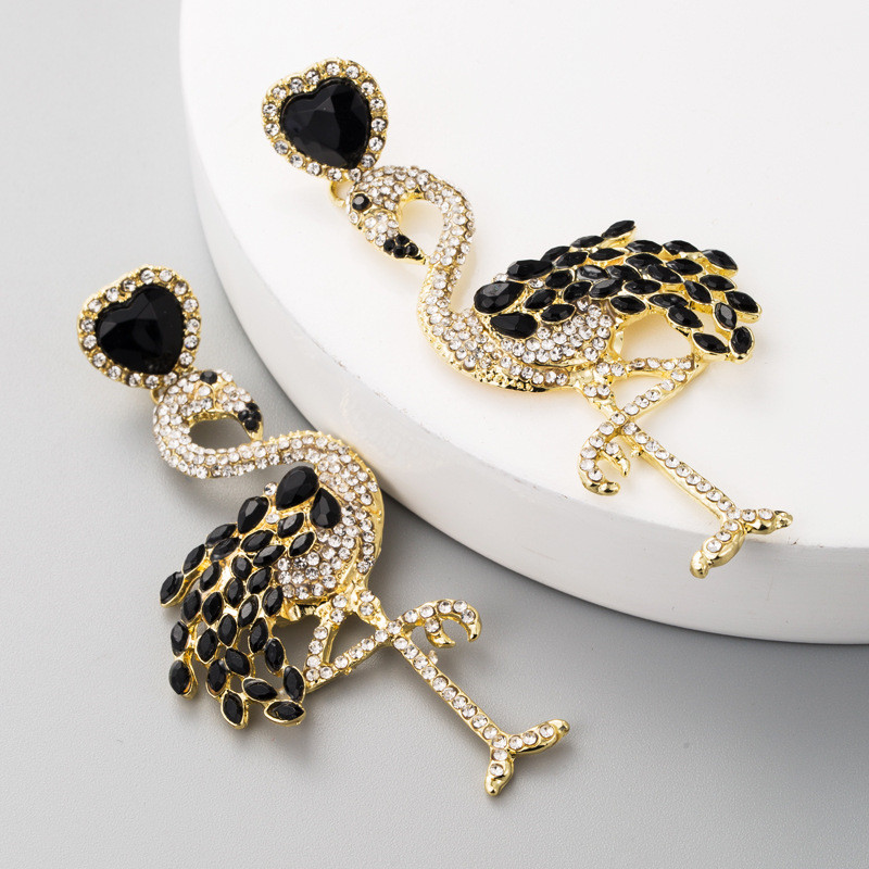 Flamingo Earrings Women's Long Rhinestone Earrings Retro Exaggerated Alloy Earrings - 图片 7