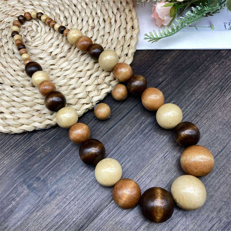 European and American Wooden Bead Necklace Earrings Suite Bohemian Style Fashion - 图片 14