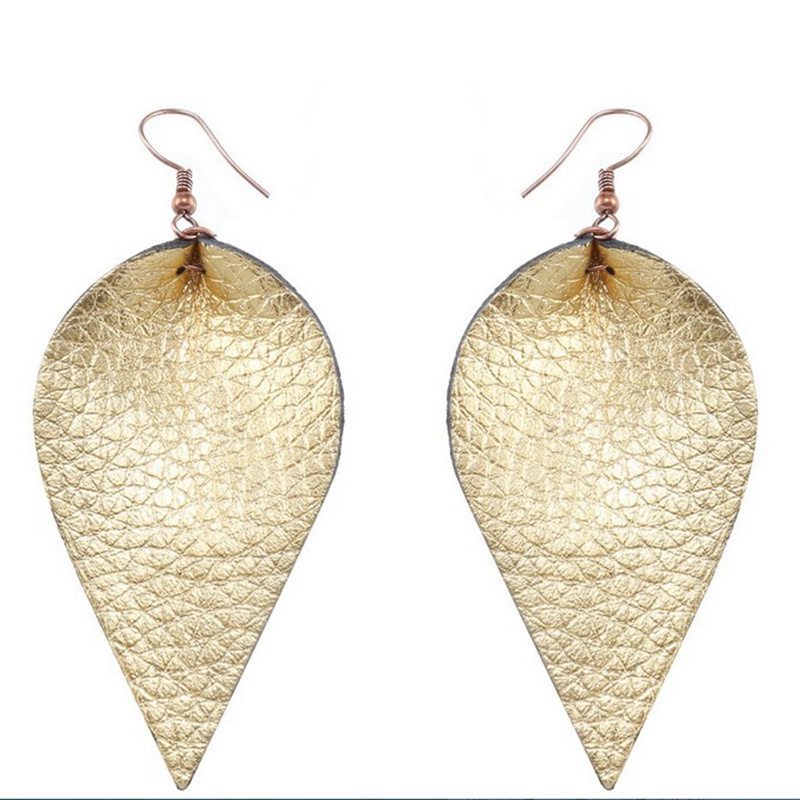 Handmade Leather Earrings Boho Leaf Teardrop Dangle Ear Stud Jewelry Women - 图片 7