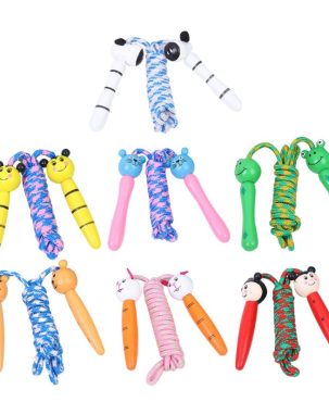 Kids Jump Rope Adjustable Cotton Braided Skipping Rope with Wooden Handle for Boys and Girls Fitness Training Fun Toy
