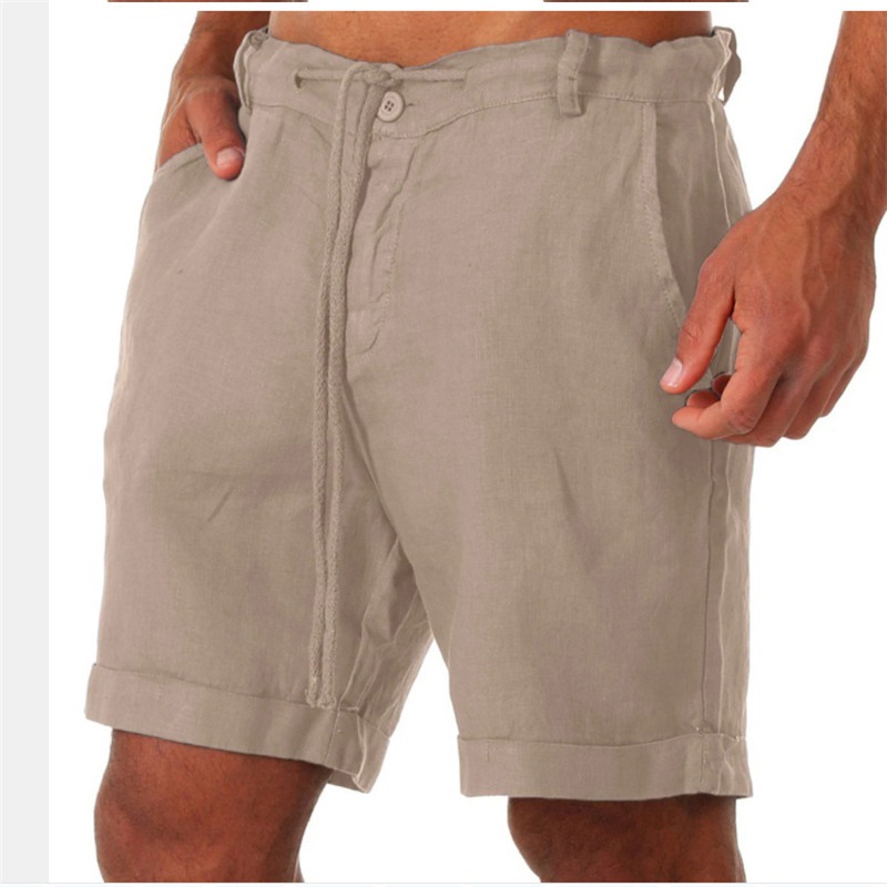 UK Mens Cotton Linen Shorts Elastic Waist Drawstring Summer Loose Casual Pants - 图片 11