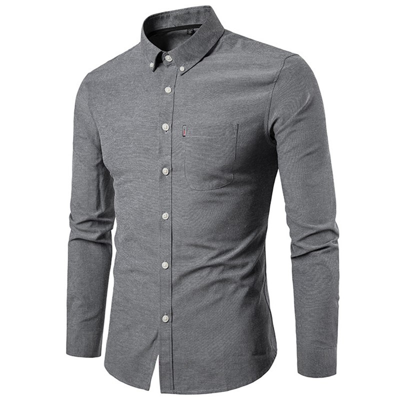 Mens Oxford Cotton Casual Button Down Dress Shirt Slim Fit Shirt Top Long Sleeve - 图片 17