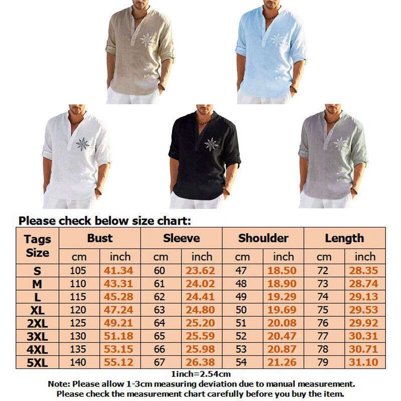 Mens Summer Short Sleeve Linen Shirts Solid Loose Casual Dress Shirt Blouse Tops - 图片 7