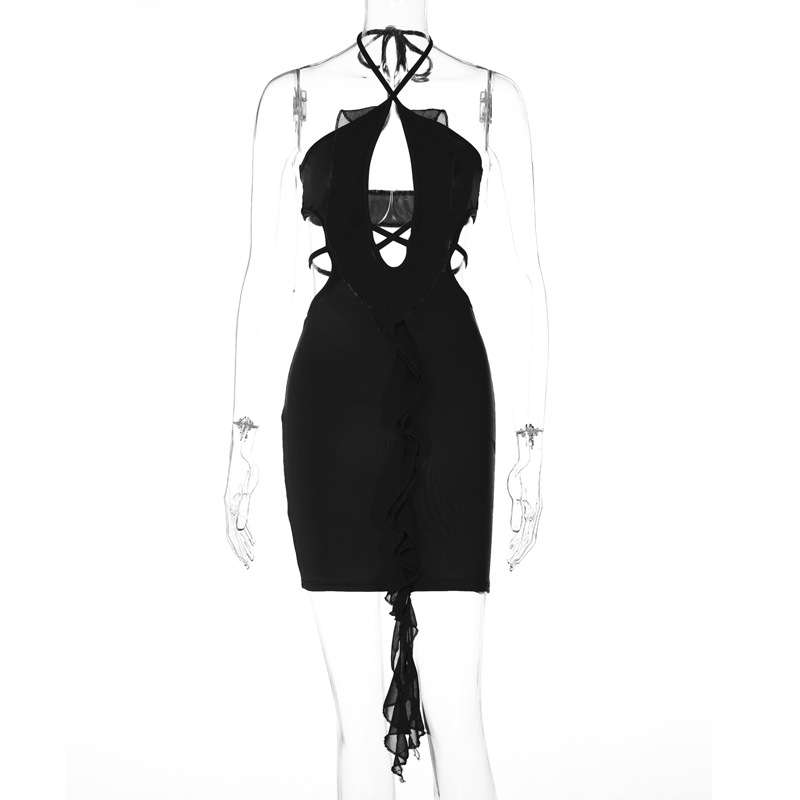 Women's Clothing Fashion Sleeveless Sexy Hollow Out Wooden Ear Backless Hip Skirt - 图片 12