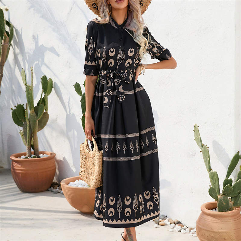 Women's Clothing Summer National Style Printing Half-Length Sleeve Dress - Image 22