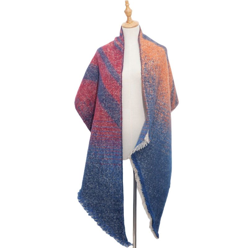 Women's Shawl Autumn and Winter Thickened Circle Yarn Striped Bevel Scarf Keep Warm - 图片 15