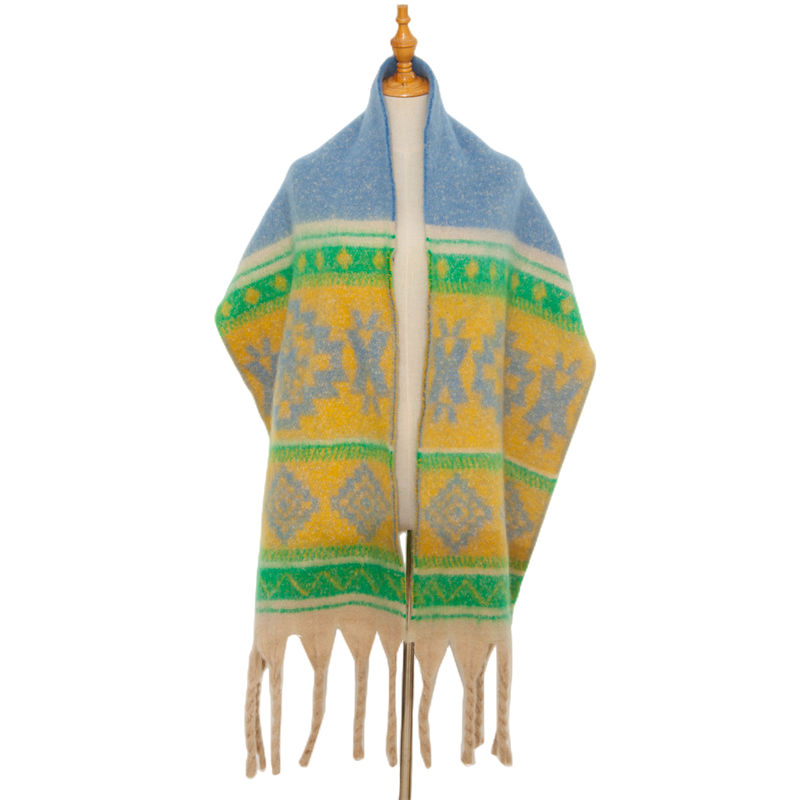Circle Yarn Autumn and Winter Imitated Mohair Jacquard Thick Scarf Spot Shawl - 图片 7