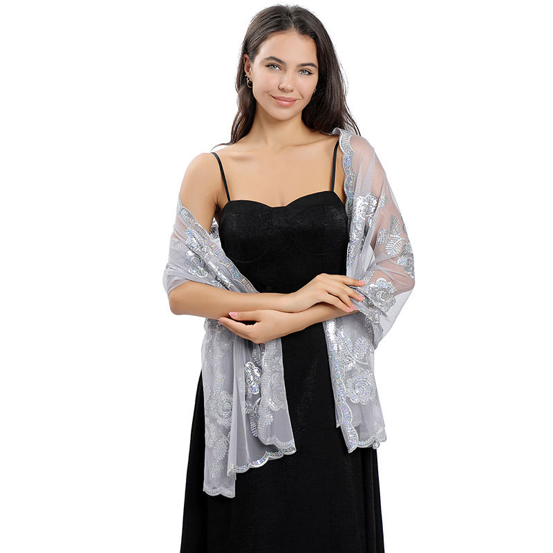 Big Peony Sequined Embroidered Shawl Wedding Dress Wraps Evening Gown Shawl Women - 图片 19