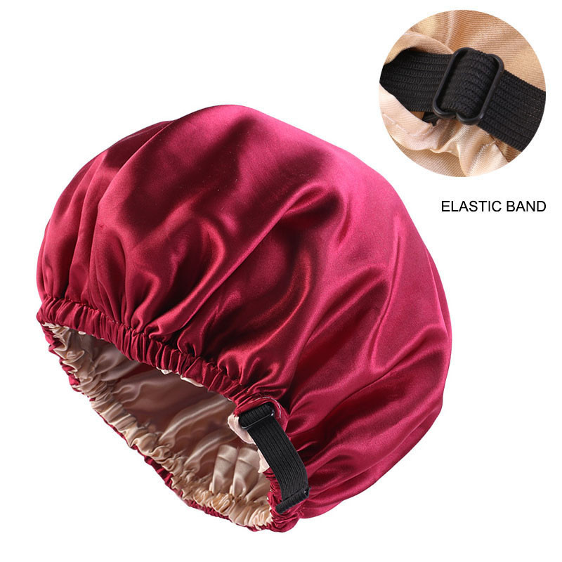 Satin Nightcap Invisible Flat Adjustable Buckle Artificial Silk Double Layer round Cap Shower Cap Beauty Hair Hat - 图片 12