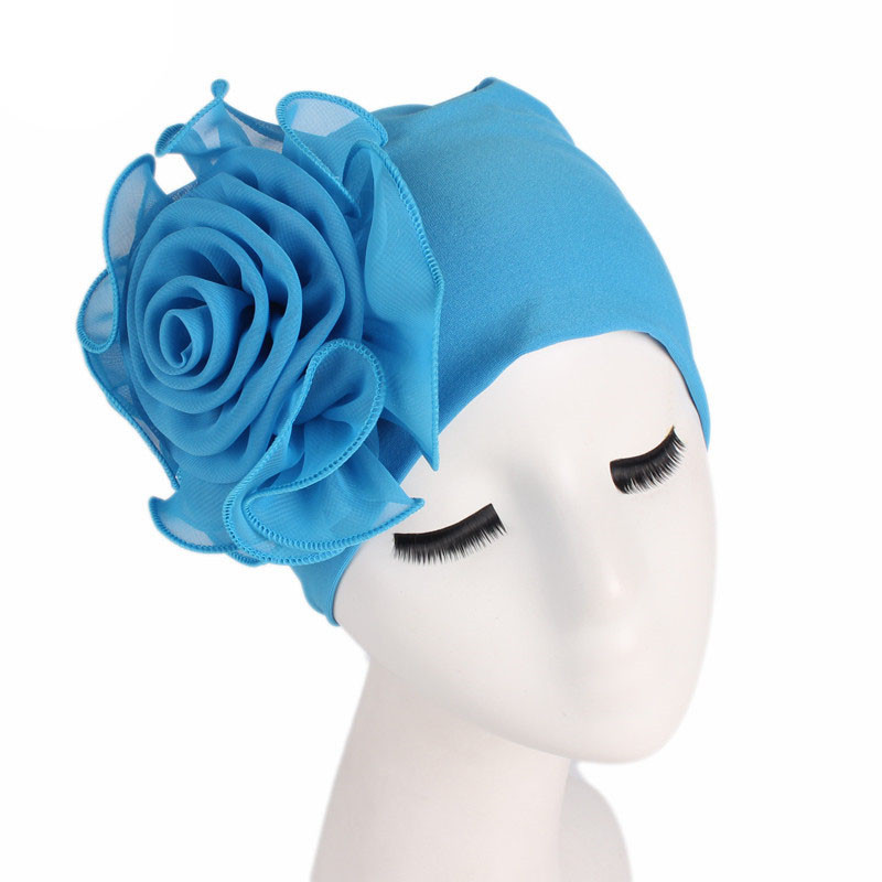 Side Big Flower Stretch Turban Hat Women Elegant Fashion Hat Chemotherapy Hat - 图片 14
