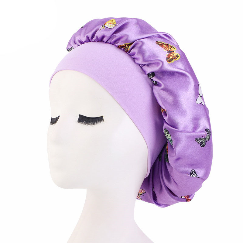 Pansy Type Satin Wide Brim Nightcap Shower Cap Beauty and Hairdressing Hat - 图片 19