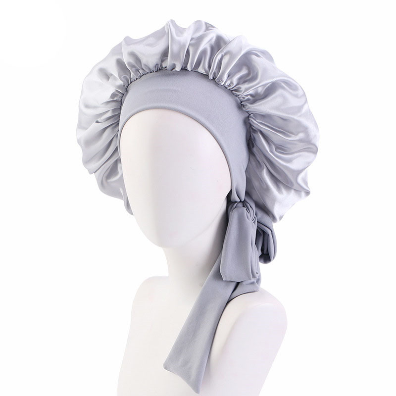 Elastic Ribbon Satin round Cap Artificial Silk Nightcap Makeup Cap Beauty Hat Turban Hat - 图片 14