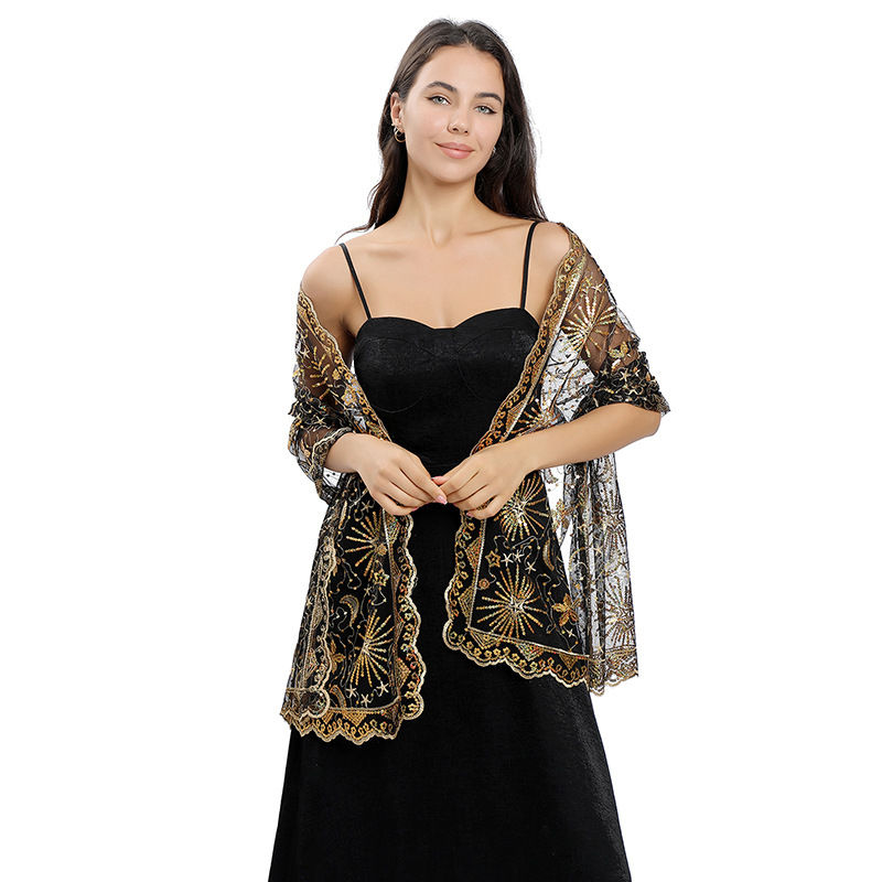 Star Moon Embroidered Shawl Dress Evening Gown Cheongsam Outerwear Shawl Women - Image 19