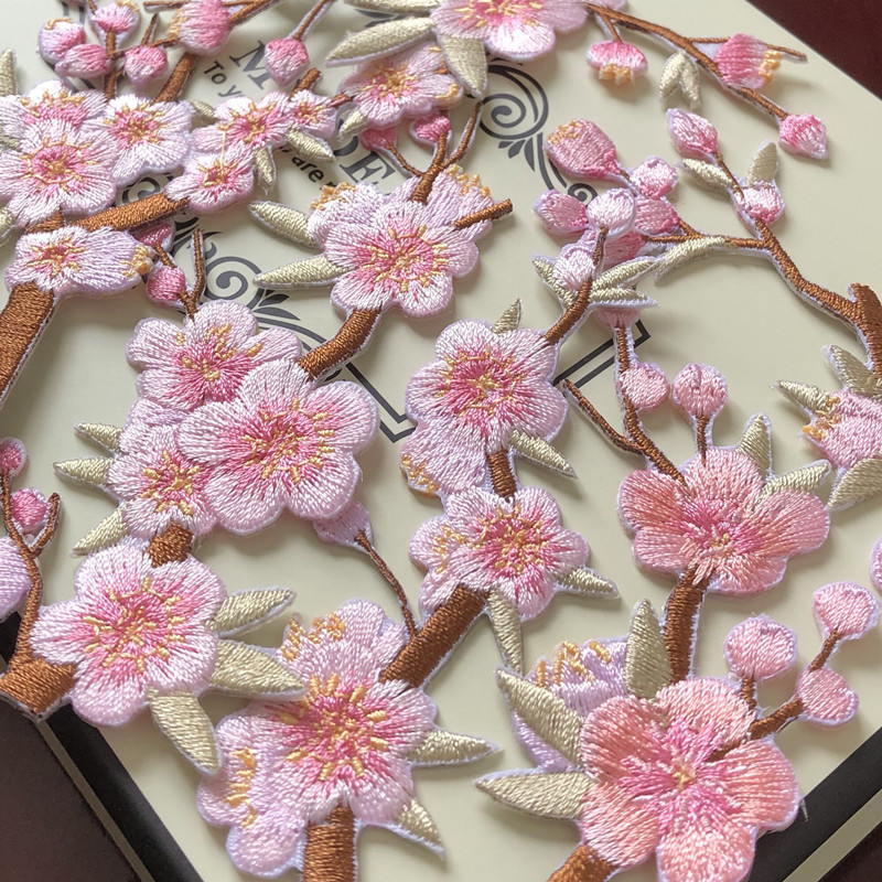 Pink Plum Blossom Embroidery Cloth Stickers Patch Hole Clothes Skirt Cheongsam Decoration Accessories Diy Adhesive - 图片 11