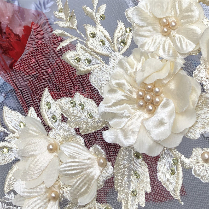Three-Dimensional Flower Mesh Embroidered Cloth Stickers Beaded Lace Wedding Dress Children's Clothes Dress Patch Decoration Accessories - 图片 9
