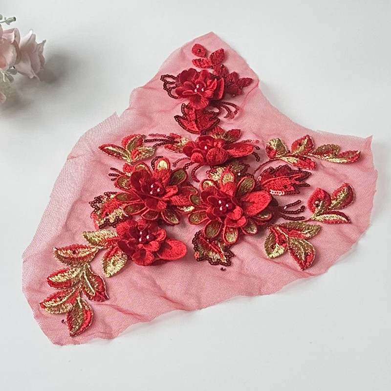 Flower Embroidered Cloth Stickers Pairs of Flower Beaded Patch Mesh Lace Clothing Ornaments Accessories Handmade Sewing Diy - 图片 9