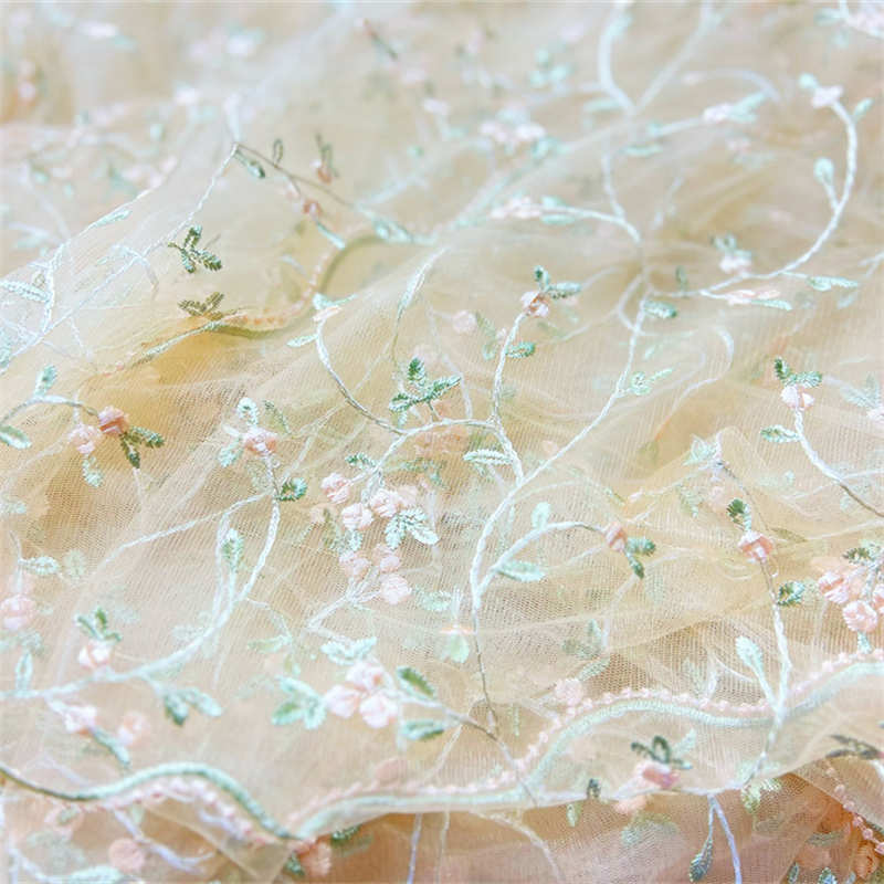 Flower Embroidery Tulle Fabric Soft Beige Lace Embroidery Lining DIY Clothing Fabric - Image 6