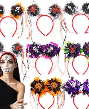 Halloween Color Stripes Fringed Headwear Rain Silk Ball Headband Ghost Festival Party Headband