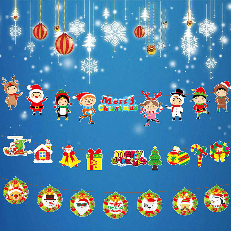 2PC Christmas Decor Christmas Hanging Flag Hanging Decor Holiday Banner Party Decor Paper Cartoon - Image 8