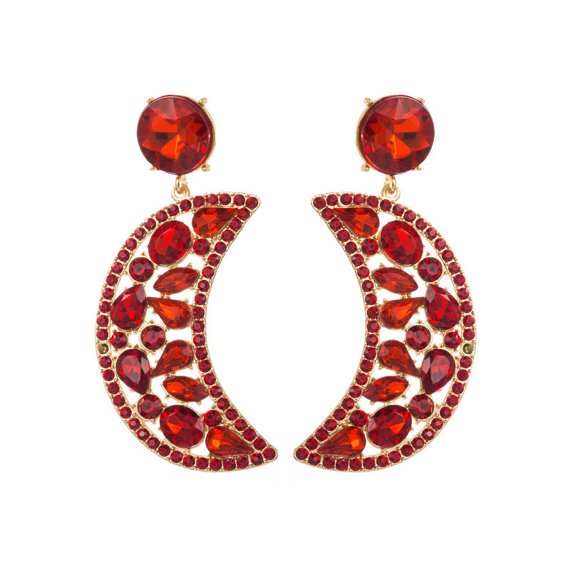 Fashion Crescent Alloy Colorful Crystals Eardrops Moon Earrings Female 925 Silver Needle - Image 9