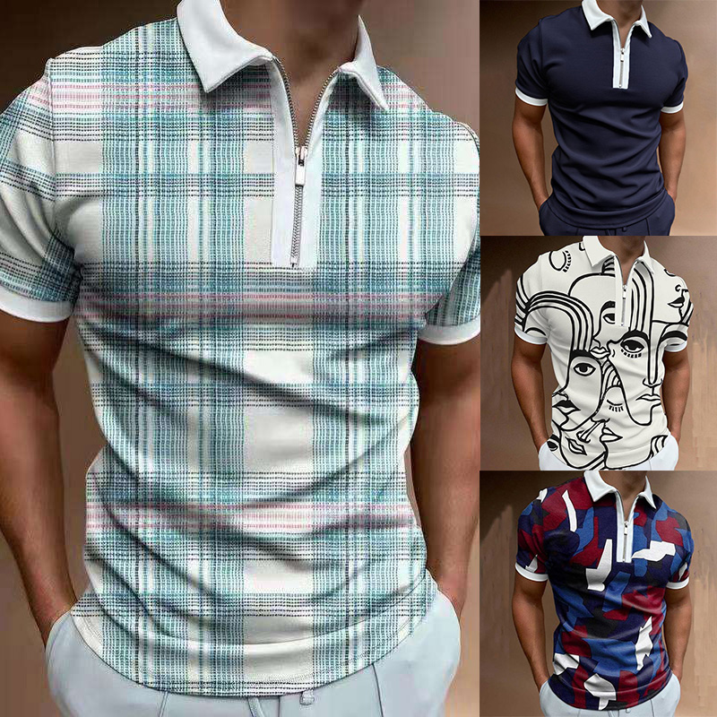 Mens Short Sleeve Shirts Casual Business Golf Zipper Slim Fit Tops T-shirt - 图片 9