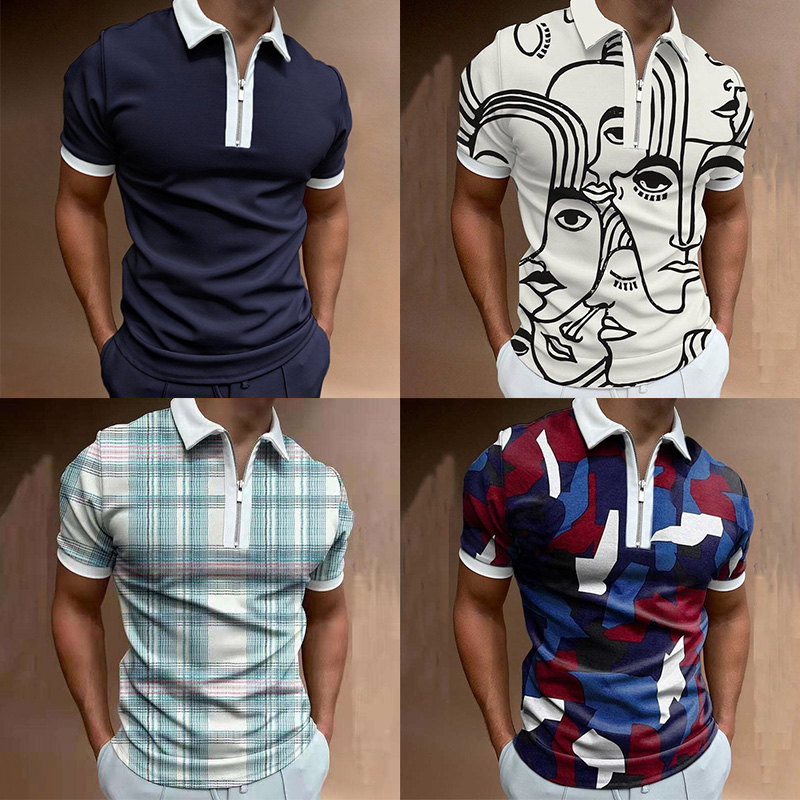 Mens Short Sleeve Shirts Casual Business Golf Zipper Slim Fit Tops T-shirt - 图片 10